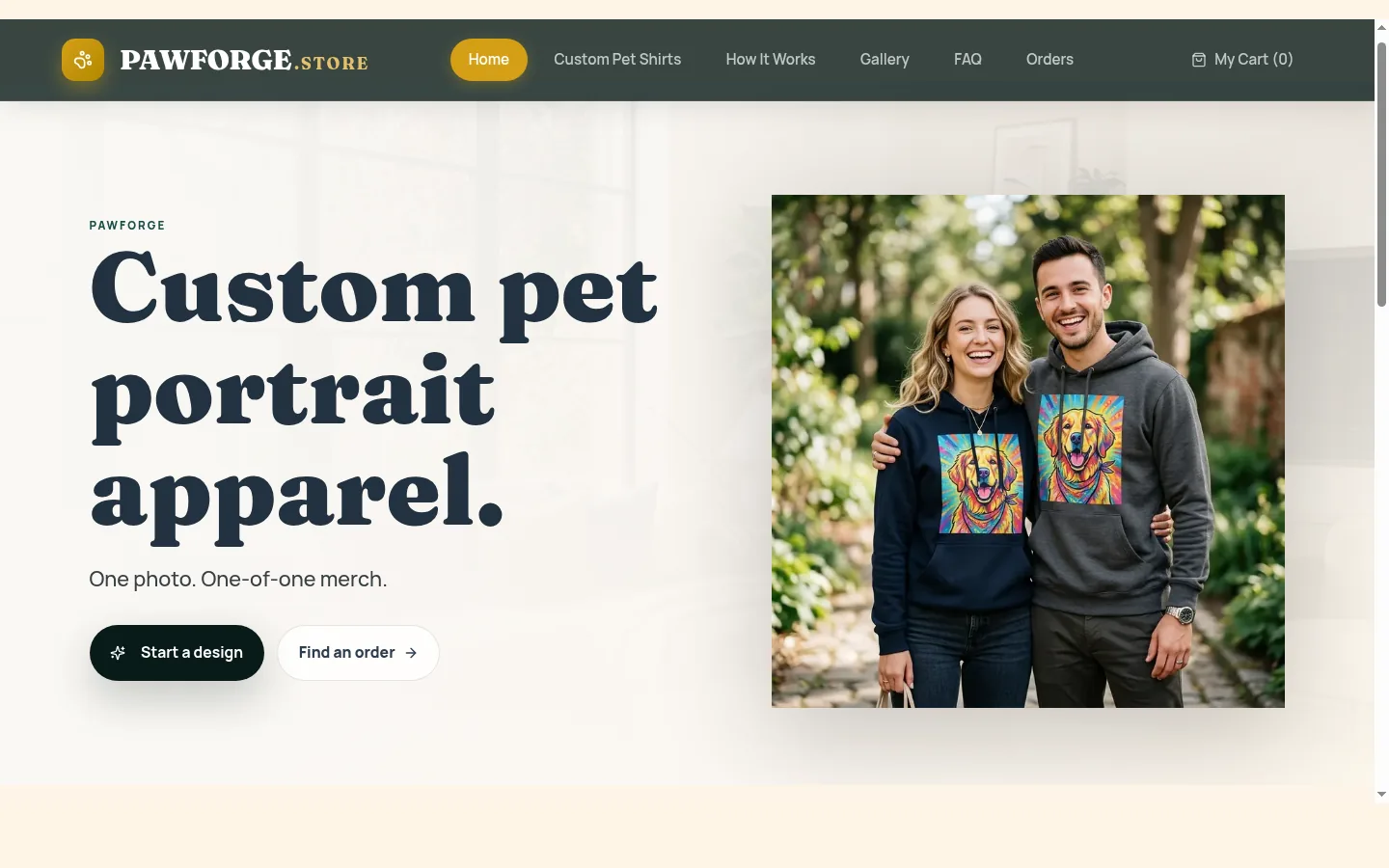 PawForge AI pet art ecommerce preview